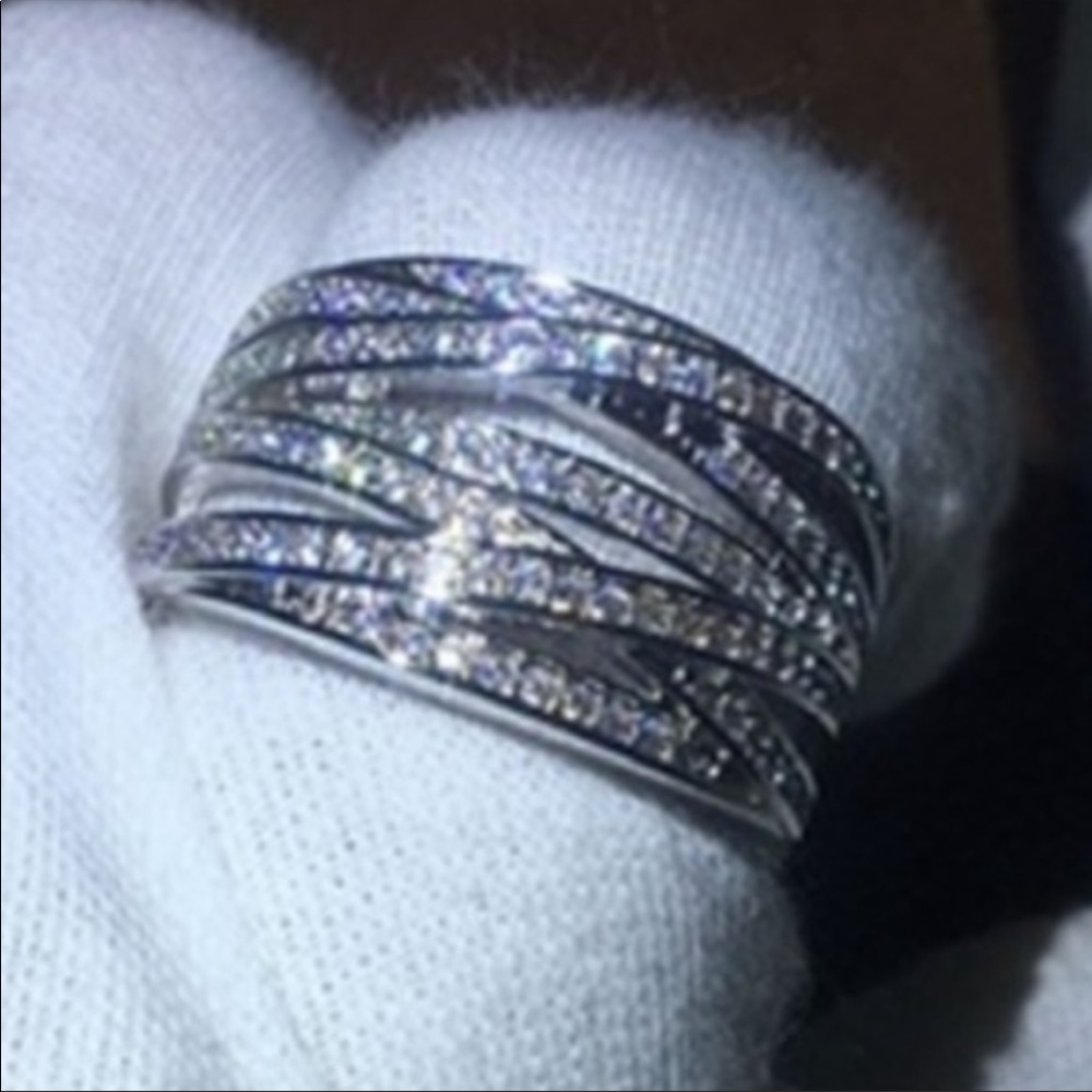 NEW Sterling Silver CZ Cubic Zirconia Crossover Ring. Size 7 & 8 - Picture 5 of 7